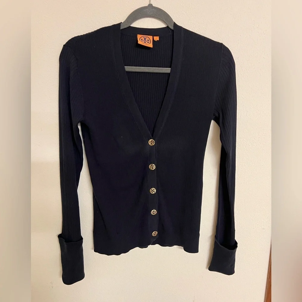 Tory Burch Dark Blue Cardigan with Gold Accents